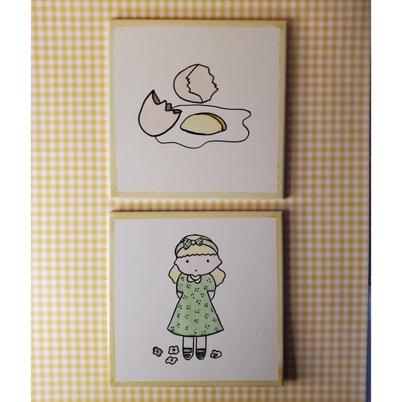 2 Portuguese Tile Trivet Pot Rests Vtg 70s Minimalist Pop Art Cartoon Gr… - Picture 4 of 11